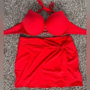 VS Matching PUSH-UP Red Bikini Top and Skirt